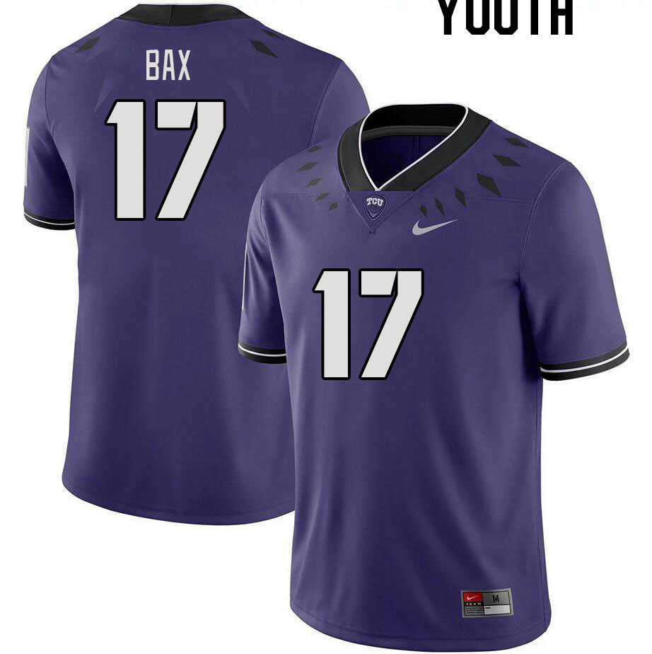 Youth #17 Jonathan Bax TCU Horned Frogs 2023 College Footbal Jerseys Stitched-Purple